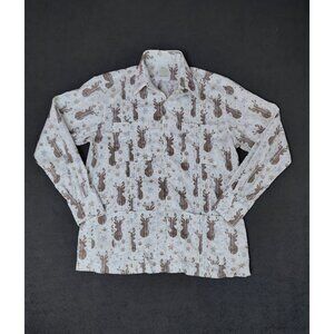 Dos Carolinas Mens Guayabera Sz (L) Short Sleeve Reindeer Snowflakes Shirt White